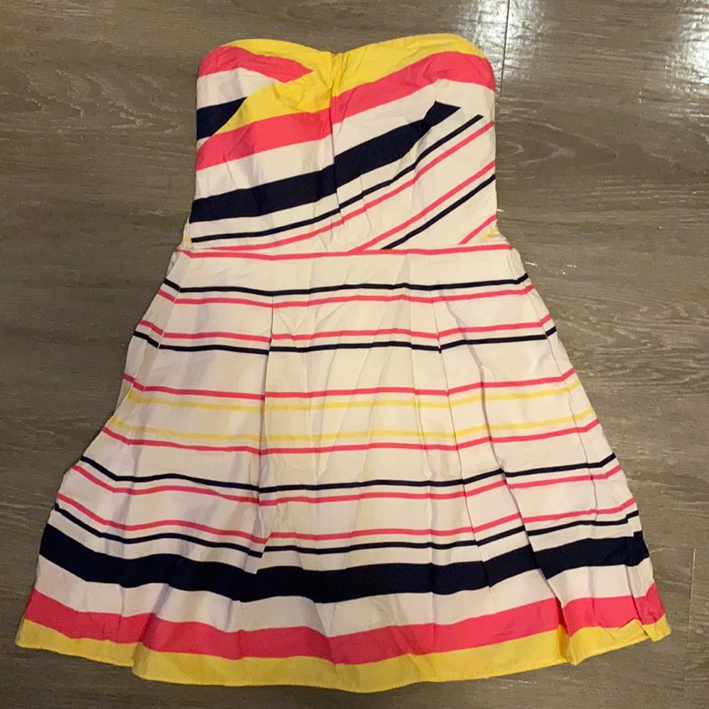 Lilly Pulitzer Strapless Dress with Pink, Yellow, and Navy Stripes